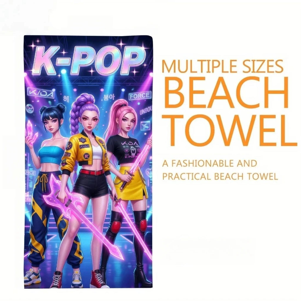 K-Pop Cyberpunk Anime Beach Towel