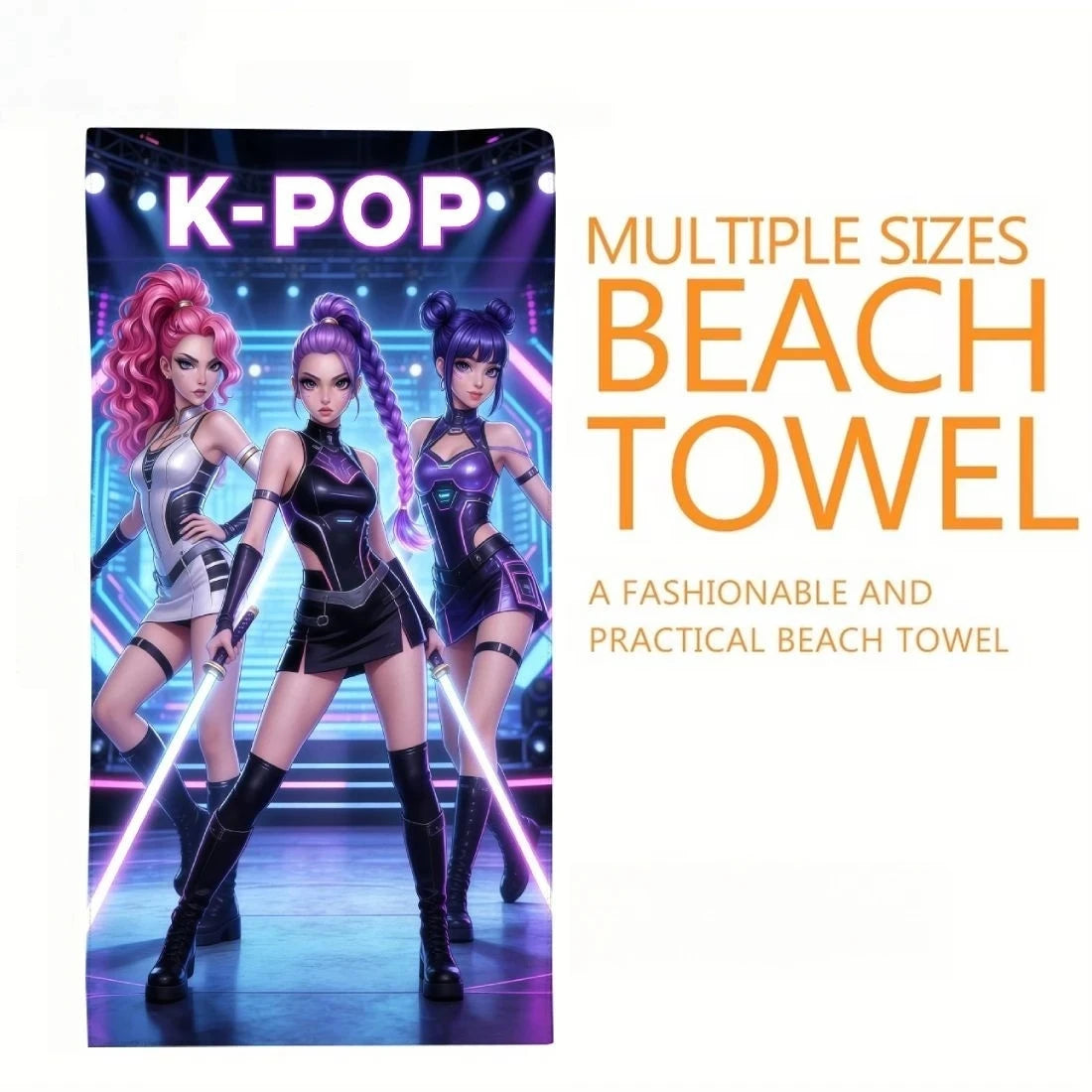 K-Pop Cyberpunk Anime Beach Towel