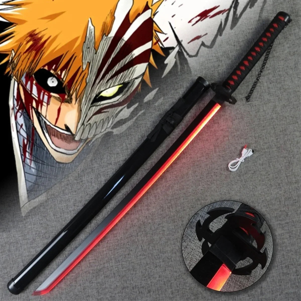 Luminous Bleach Katana Led Light Sword Anime Ichigo Cosplay Prop Ninja Knife Real Japanese Katana Original Samurai Sabre Toy