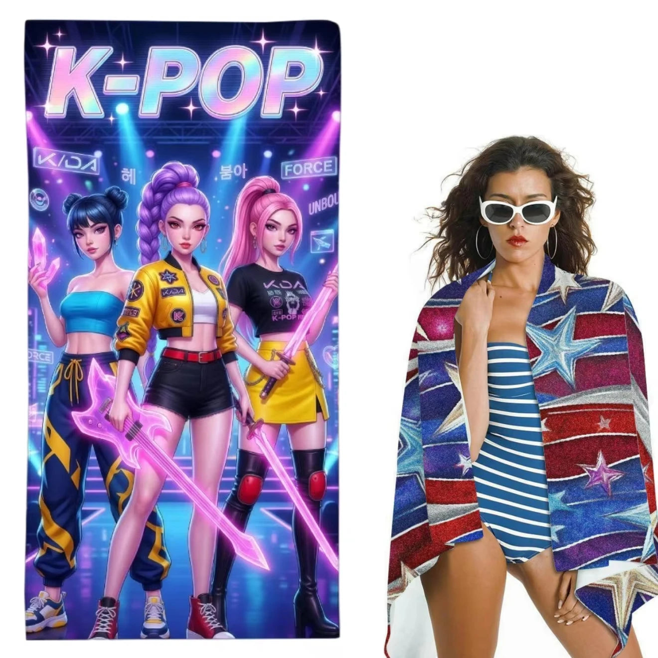 K-Pop Cyberpunk Anime Beach Towel