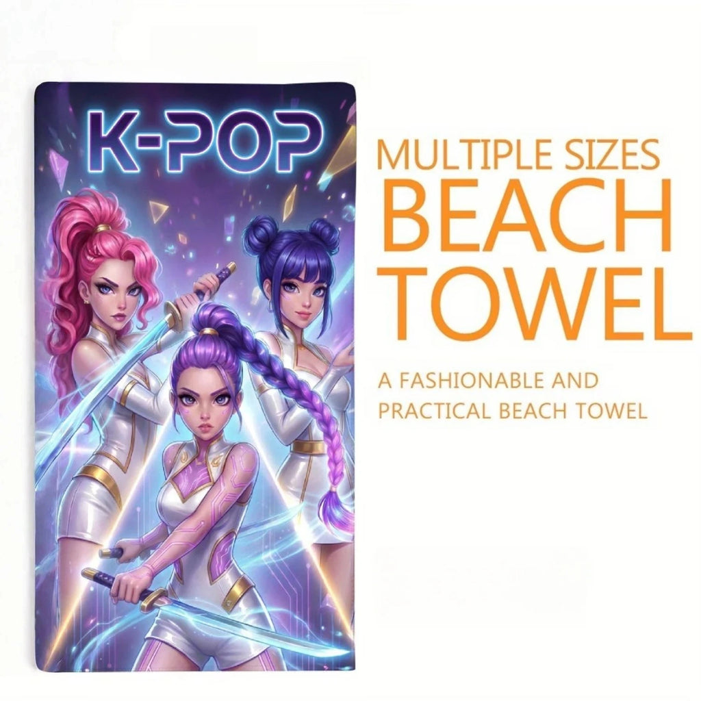 K-Pop Cyberpunk Anime Beach Towel
