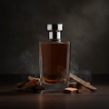Premium men's cologne bottle with dramatic moody lighting
